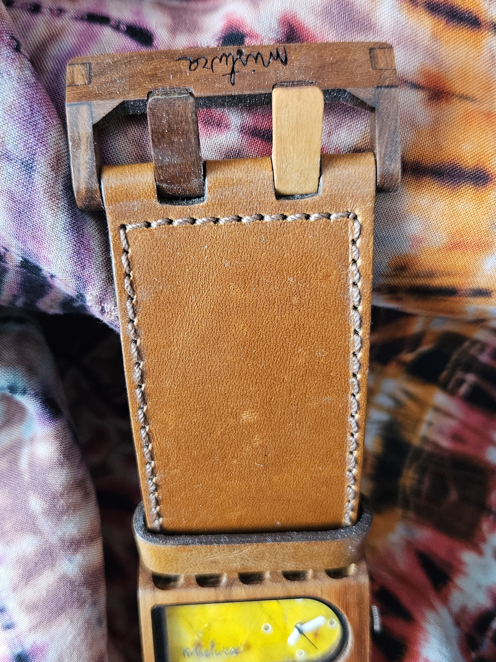 Mistura Yellow Dial Leather Cuff Watch - Picture 4 of 7